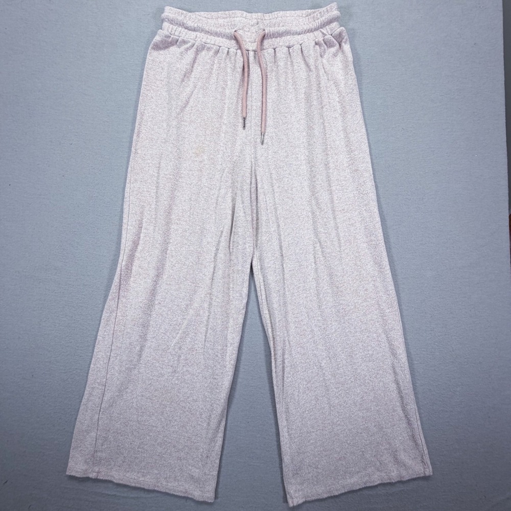 Halston Studio Womens Lounge Pants Wide Leg Pink Heathered Knit M